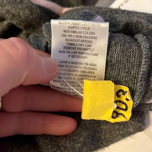 June & Hudson Gray Striped Twist Front Long Sleeve Top, Casual Crewneck Pullover - Picture 5 of 5